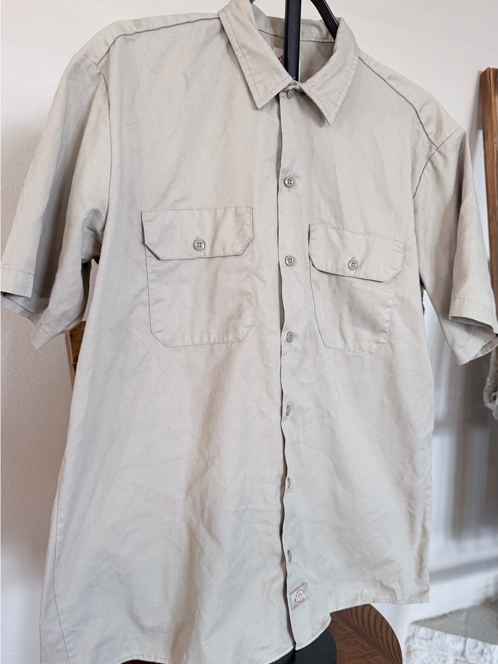 Dickies Short Sleeve Button-Down Work Shirt in Beige